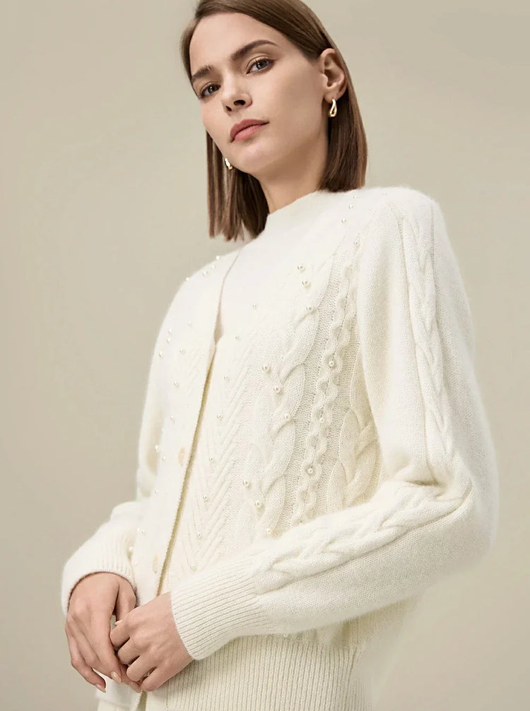 Elevate Your Style with Our Wool Beaded Cable Knit Cardigan