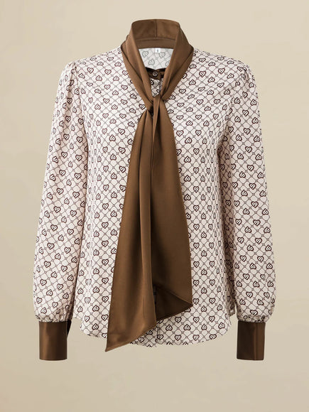 Amoretu Acetate Printed Shirt With Shawl Tie