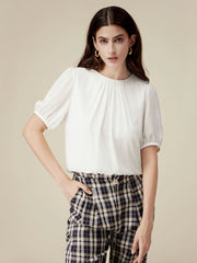 Amoretu Acetate Short Sleeve Pleated Top