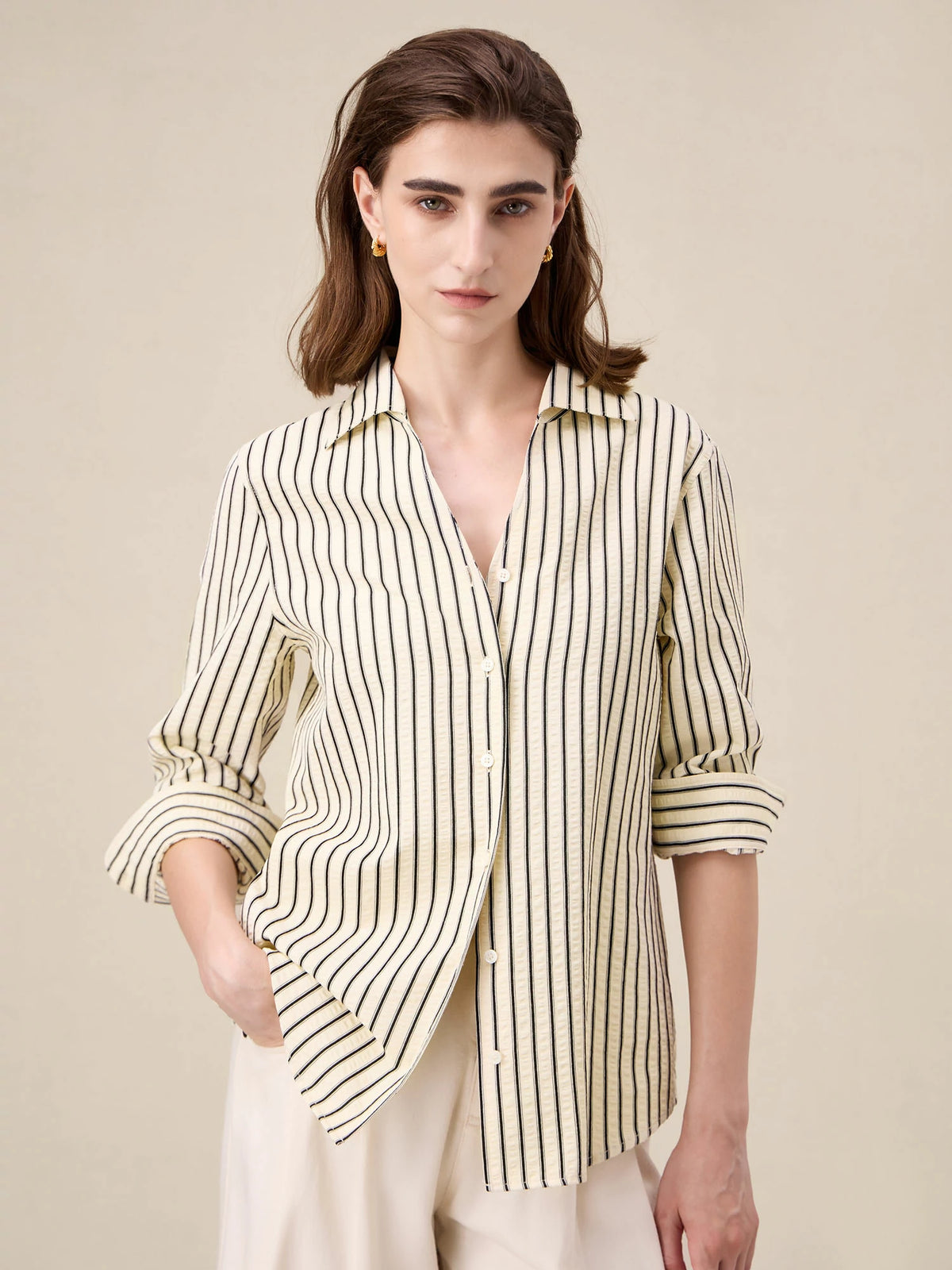 Amoretu Cotton Striped Button Down Shirt