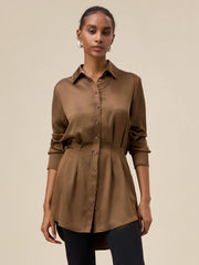 Amoretu Acetate Lapel Long Sleeve Satin Shirt