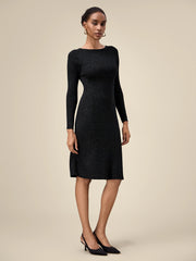 Amoretu Wool Gold Silver Yarn Long Sleeve Knit Dress