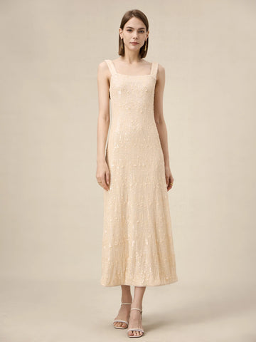 Amoretu Sleeveless Champagne Sequin Dress