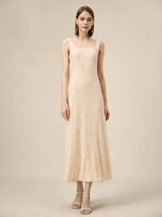 Amoretu Sleeveless Champagne Sequin Dress