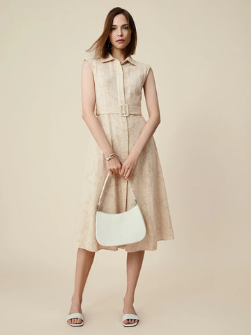 Amoretu Cotton & Linen Lapel Sleeveless Dress