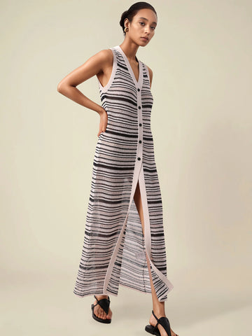 Lyocell V-Neck Sleeveless Striped Dress