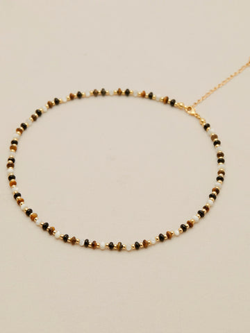 Amoretu Tiger Eye Color Beaded Clavicle Necklace