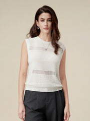 Amoretu 100% Lyocell Sleeveless Hollow Knit Top