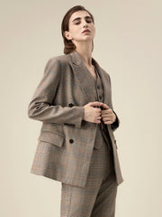 Amoretu Women's Peak Lapel Check Blazer