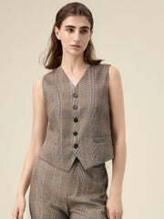 Amoretu Women's V-Neck Plaid Suit Vest