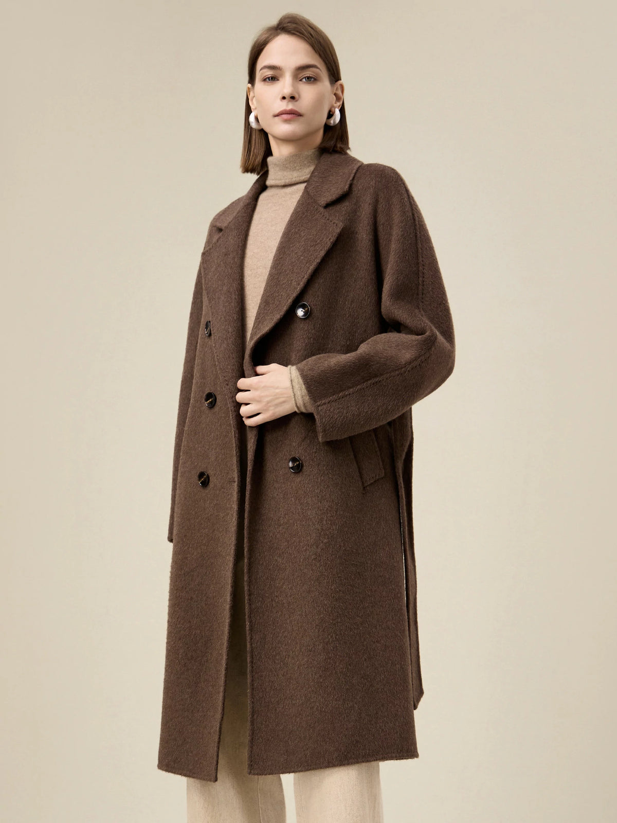 Amoretu Women's Wool Notched Lapel Double-Breasted Coat