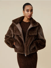 Amoretu Lapel Long Sleeve Eco-Friendly Fur Coat