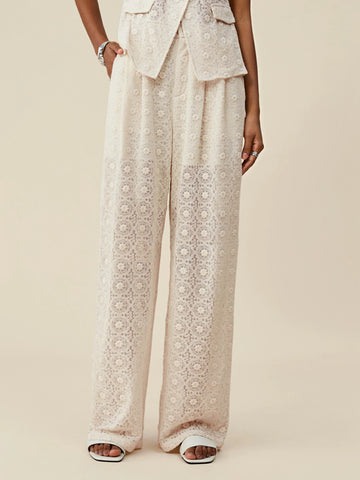 Amoretu 50% Cotton Embroidered Lace Wide-Leg Pants