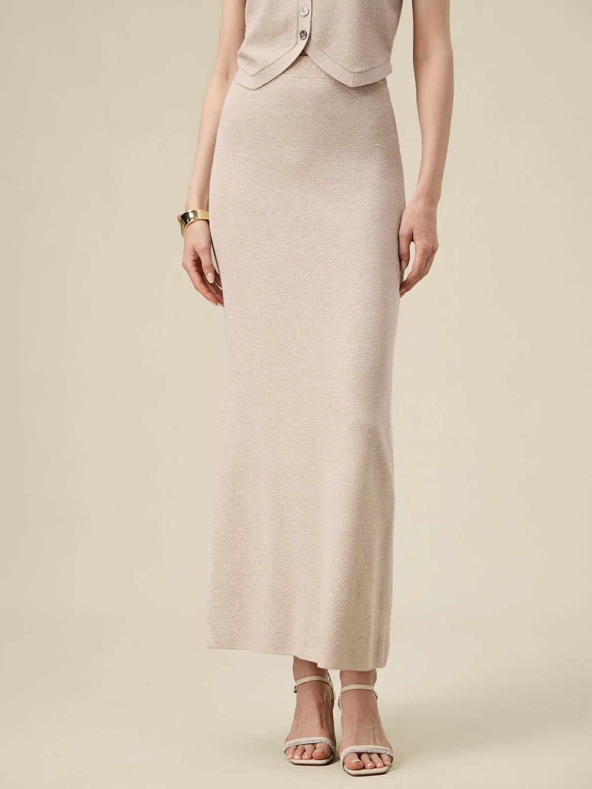 Amoretu Wool Elastic Waist Straight Knit Skirt