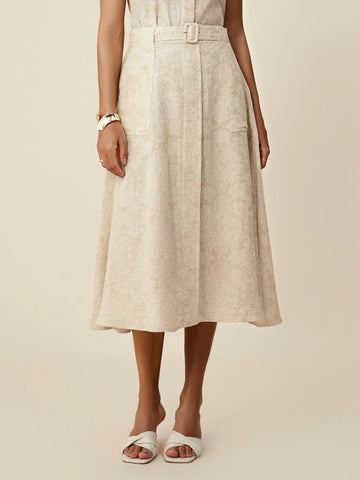 Amoretu Cotton & Linen Jacquard A-Line Skirt