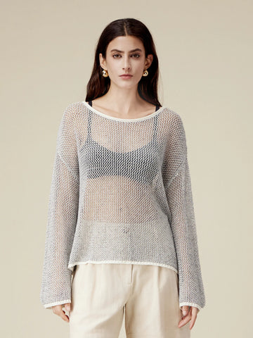 Amoretu Linen Crochet Hollow Out Top