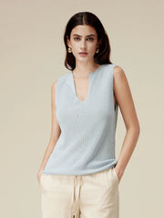 Amoretu Linen & Lyocell Sleeveless Lapel Casual Tank