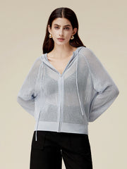 Amoretu Linen & Lyocell Hooded Hollow Out Cardigan