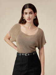 Amoretu Linen & Lyocell Square Neck Casual Basic Top