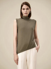 Amoretu Wool Sleeveless Turtleneck Knitted Sweater Tank Top