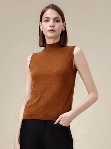 Amoretu Wool Mock Neck Sleeveless Sweater Vest Top