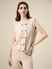 Amoretu 100% Wool Double Breasted Sleeveless Sweater Vest