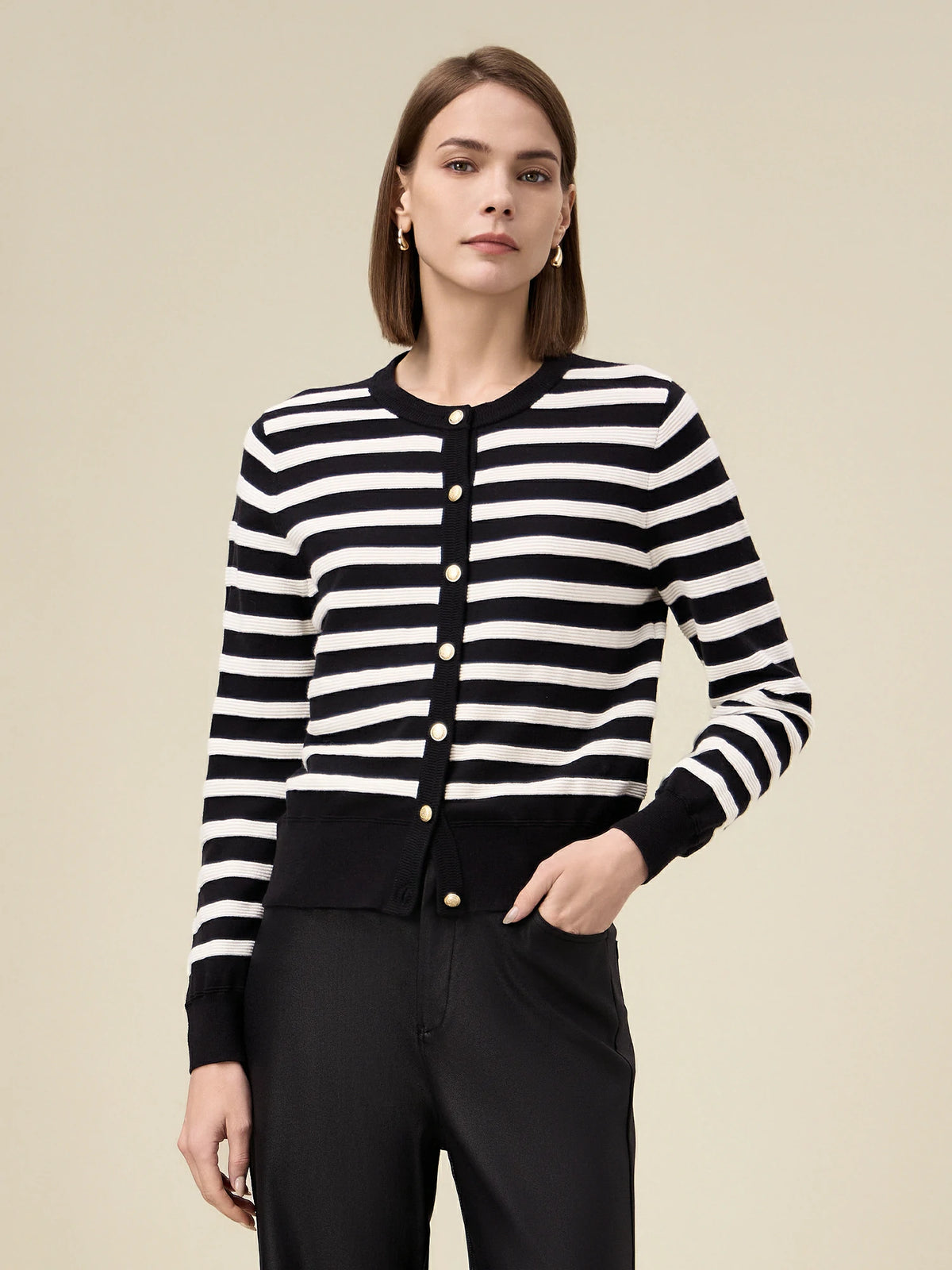 Amoretu Cotton Valley Wave Striped Sweater Cardigan