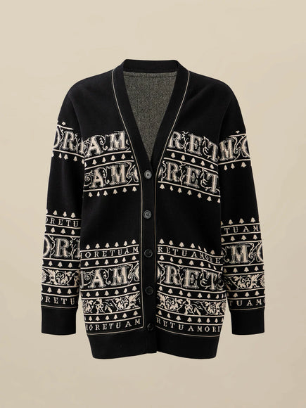 Amoretu Brand Patterned Long Sleeve Knit Cardigan