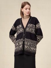 Amoretu Brand Patterned Long Sleeve Knit Cardigan