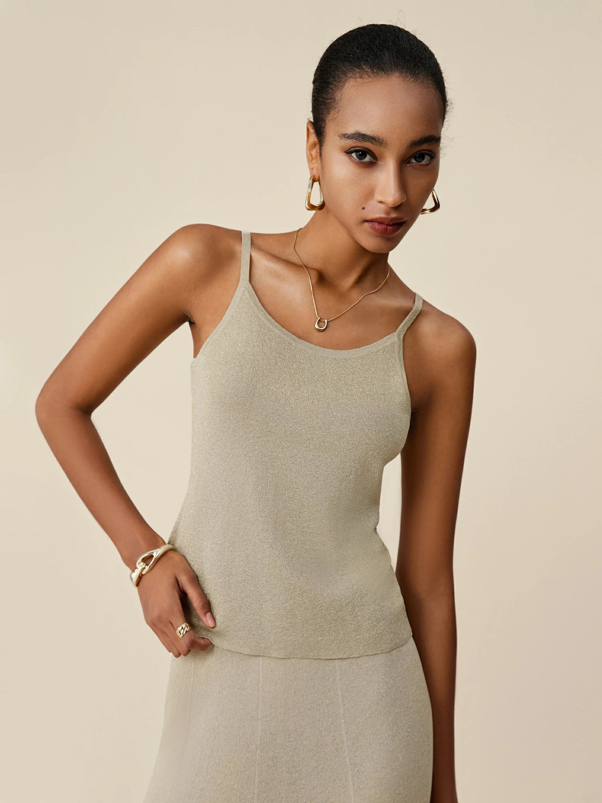 Amoretu Gold Silver Yarn Sleeveless Camisole