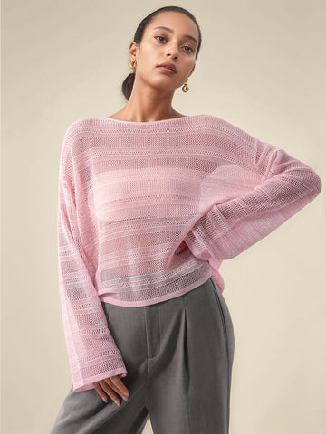 Linen & Lyocell Round Neck Long Sleeve Top