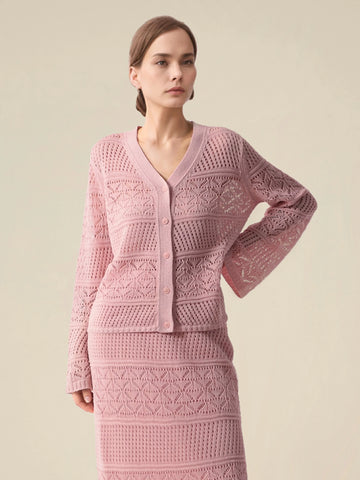 Lyocell & Silk V-Neck Flare-Sleeve Cardigan