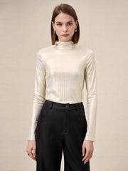 Amoretu Half Turtleneck Long Sleeve Shiny Shirt Top