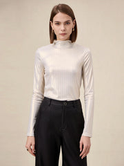 Amoretu Half Turtleneck Long Sleeve Shiny Shirt Top