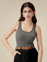 Amoretu Lyocell  & Linen Striped Slim Fit Tank Top