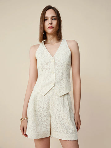 Amoretu 70% Cotton V-Neck Embossed Lace Vest